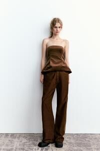 STRAPLESS CORDUROY TOP in Brown